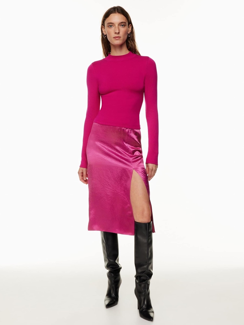 Babaton Eames skirt Fuchsia Satin Midi Skirt with Side Slit